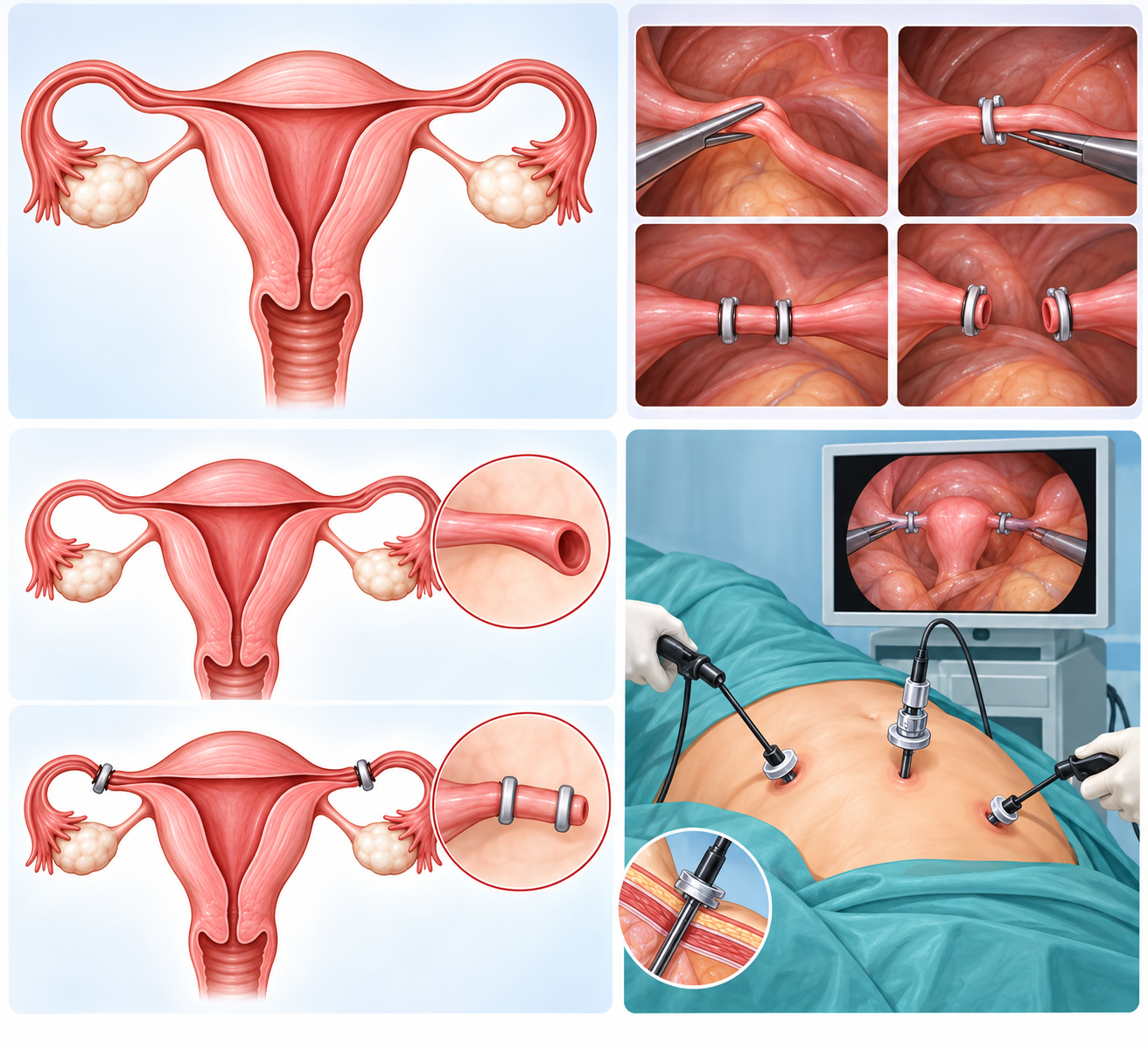 Illustration of laparoscopic tubectomy procedure